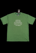 Upright green shirt with smoothed fabric on a black background